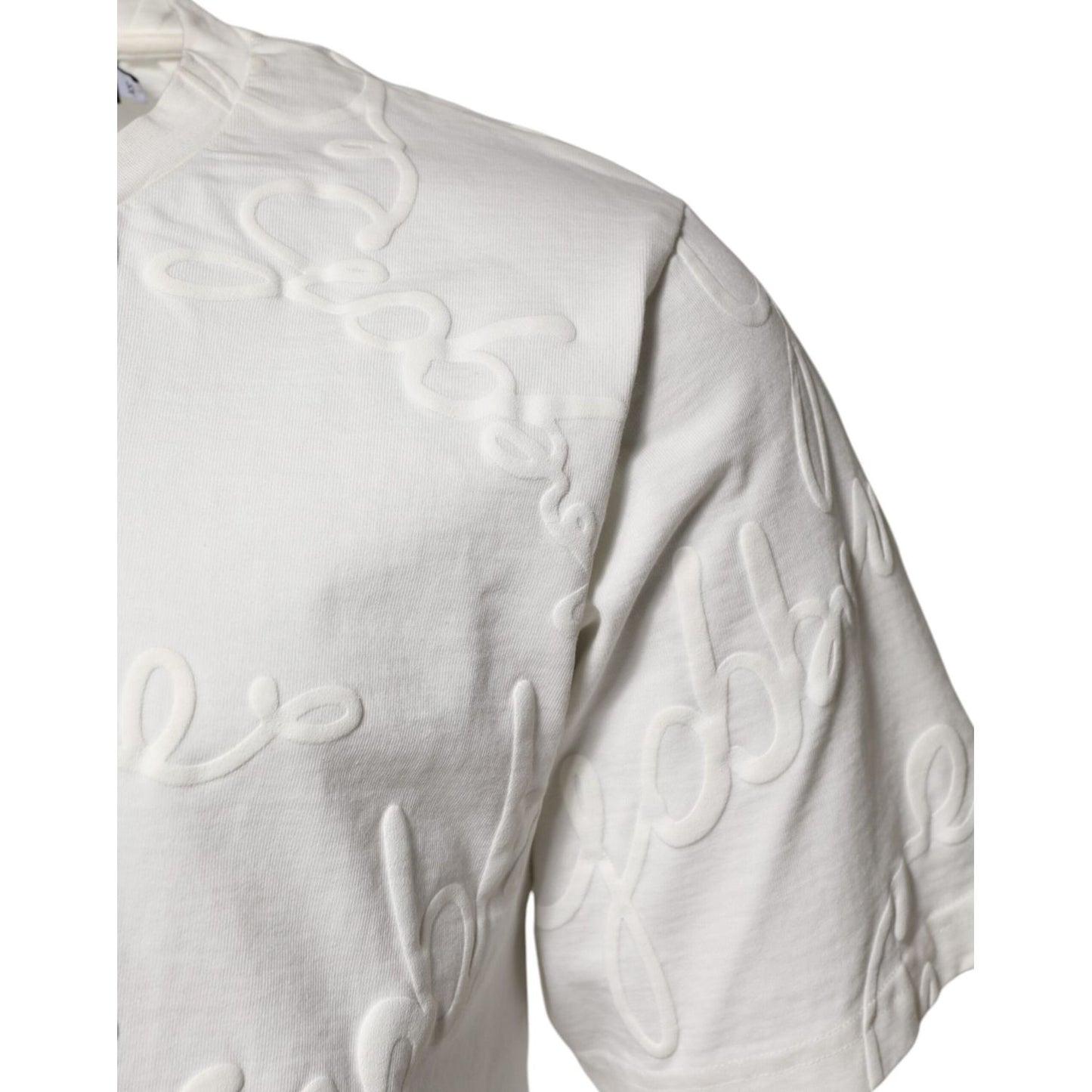 Dolce & Gabbana White Cotton Logo Embossed Crew Neck T-shirt