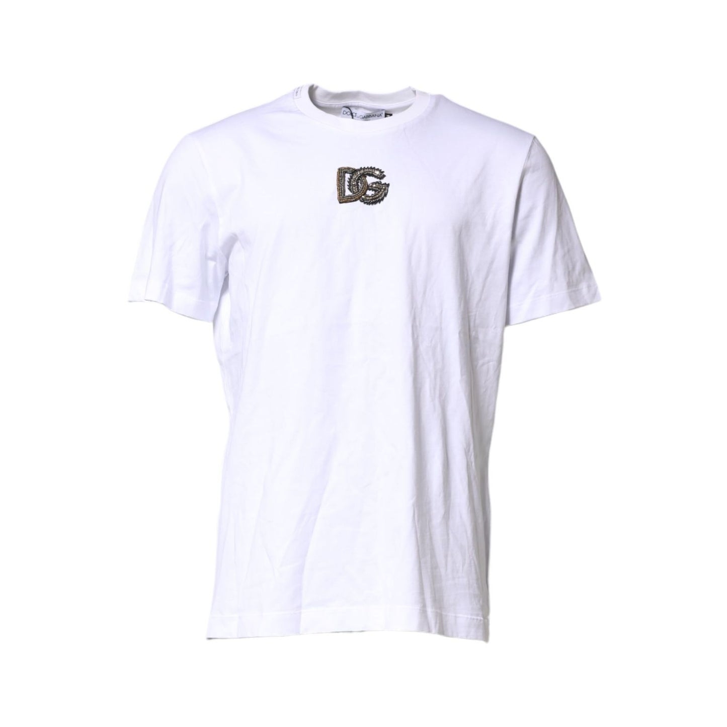 Dolce & Gabbana White Logo Embroidery Crew Neck T-shirt