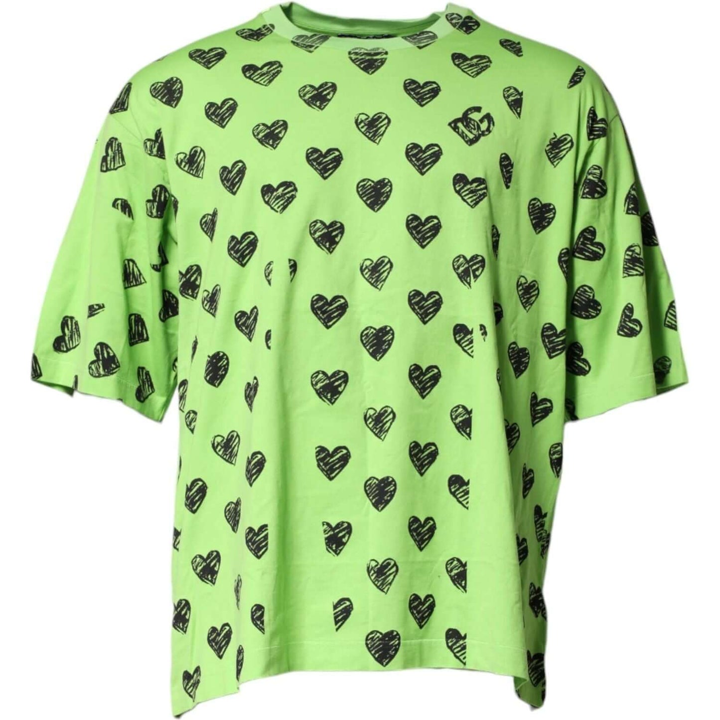 Dolce & Gabbana Green Heart Print Cotton Crew Neck T-shirt