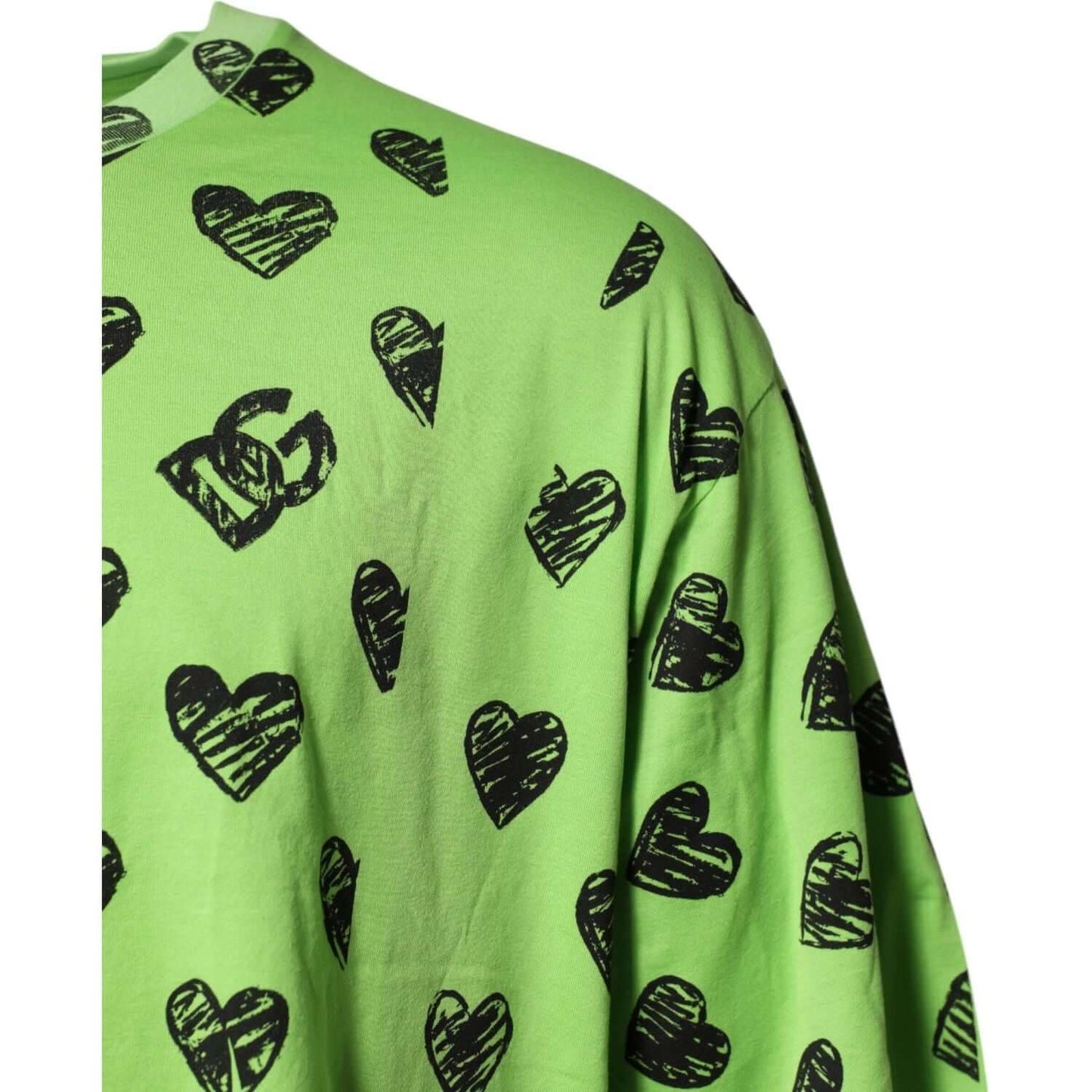 Dolce & Gabbana Green Heart Print Cotton Crew Neck T-shirt