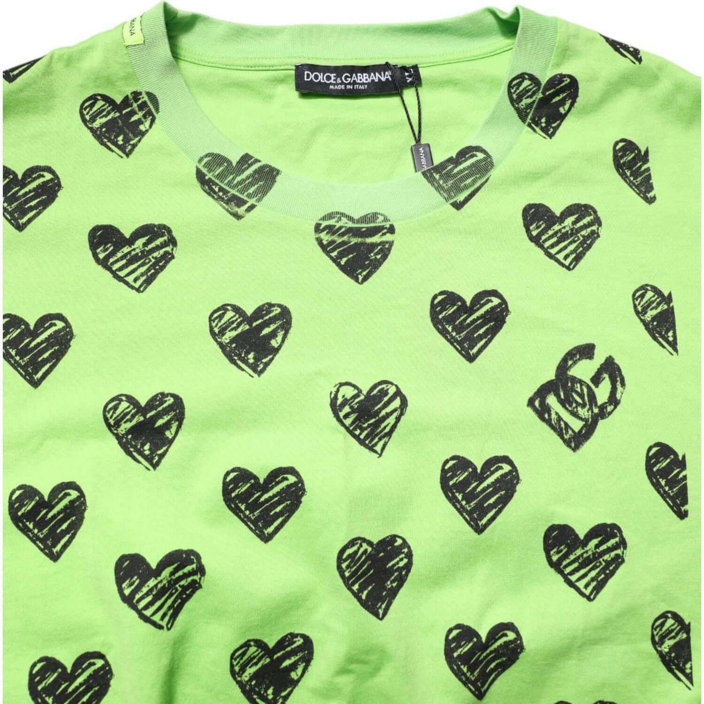 Dolce & Gabbana Green Heart Print Cotton Crew Neck T-shirt
