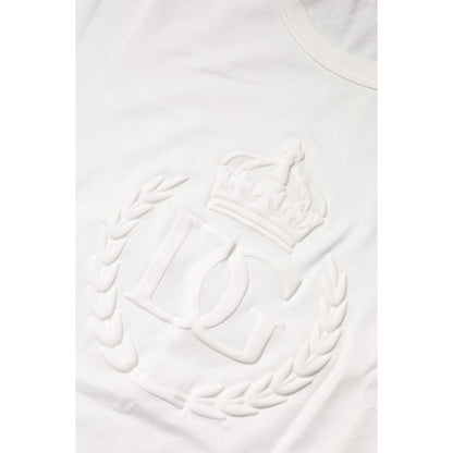 Dolce & Gabbana White Cotton DG Crown Embossed T-shirt