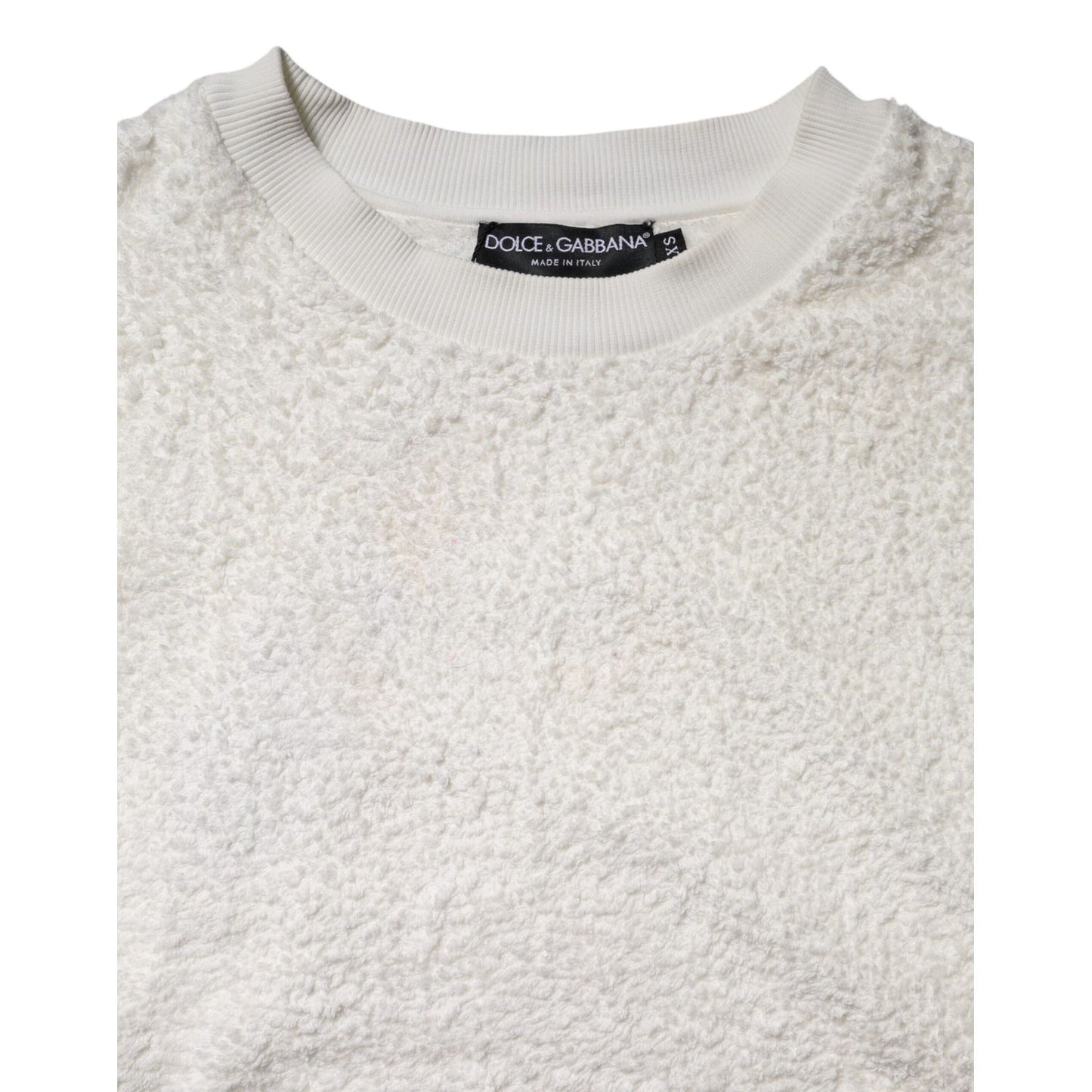 Dolce & Gabbana White Cotton Fleece Crew Neck Sweater