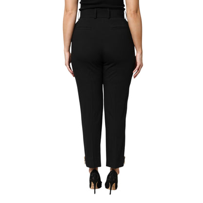 Dolce & Gabbana Black Wool High Waist Zipper Tapered Pants