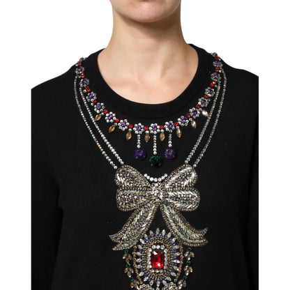Dolce & Gabbana Black Cashmere Crystal Embellished Sweater