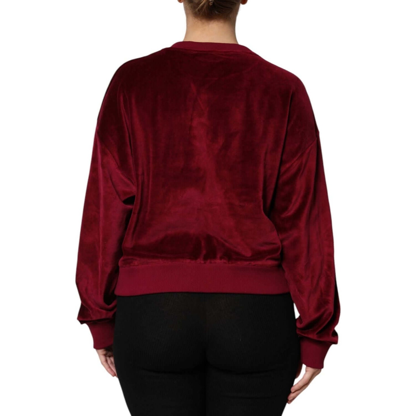 Dolce & Gabbana Red Cotton Velvet Crew Neck Pullover Sweater
