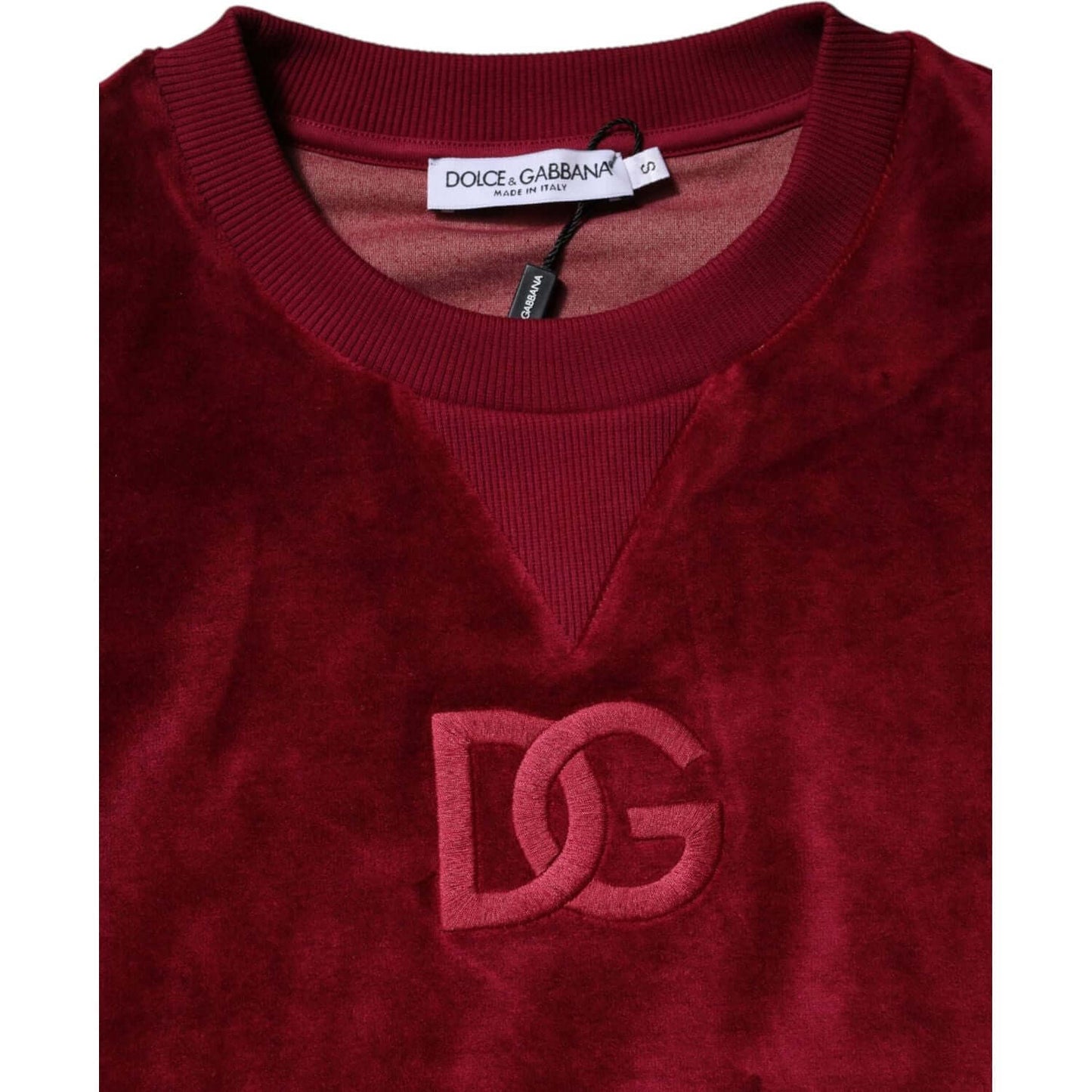Dolce & Gabbana Red Cotton Velvet Crew Neck Pullover Sweater