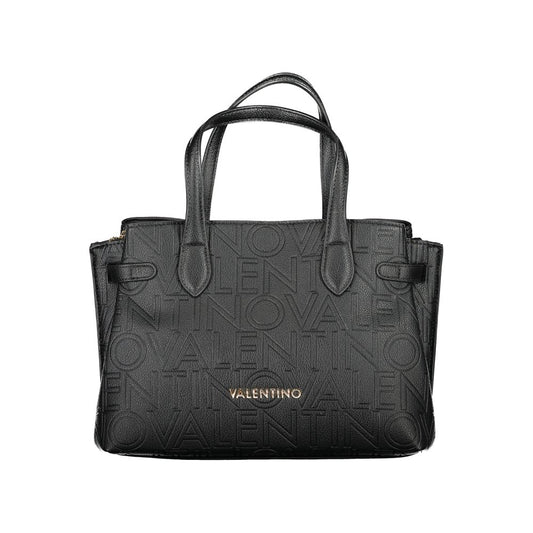 Mario Valentino Black Polyethylene Handbag with handles, shoulder straps, and logo detailing, featuring protective feet and compartments.