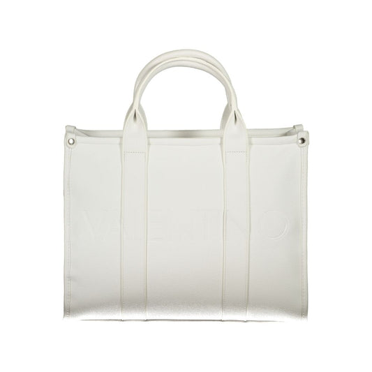 Mario Valentino White Polyethylene Handbag with handles, adjustable straps, internal pockets, and zip closure, featuring logo.