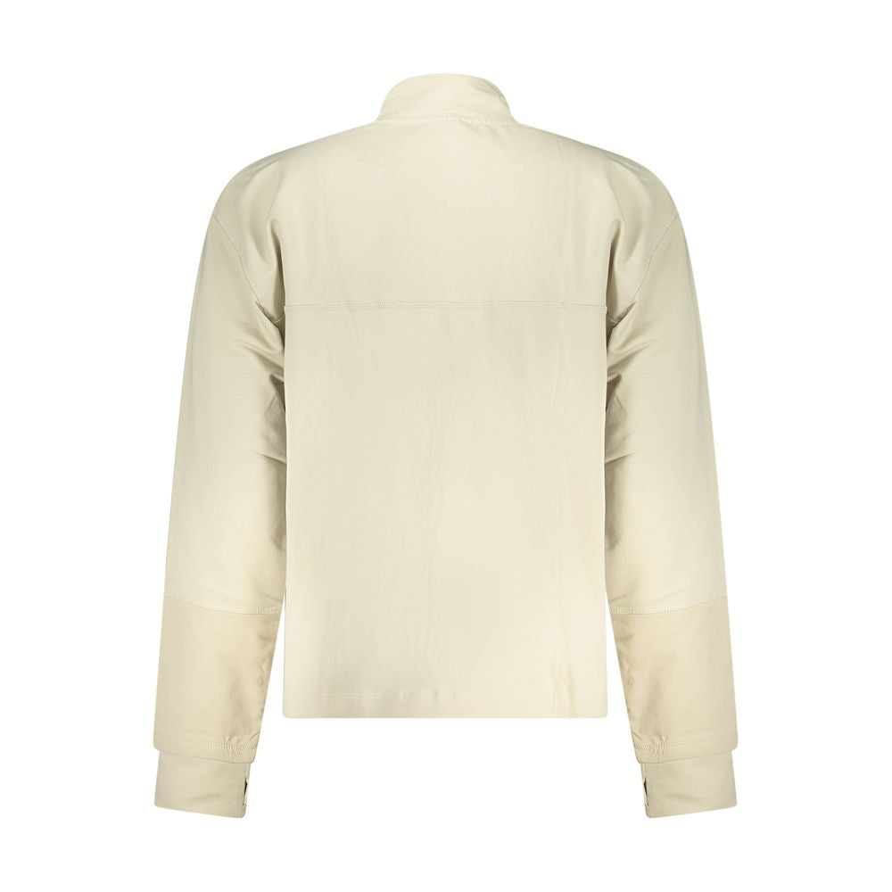 Back view of Guess Jeans Beige Cotton Men Sweater with long sleeves and sleek zip.