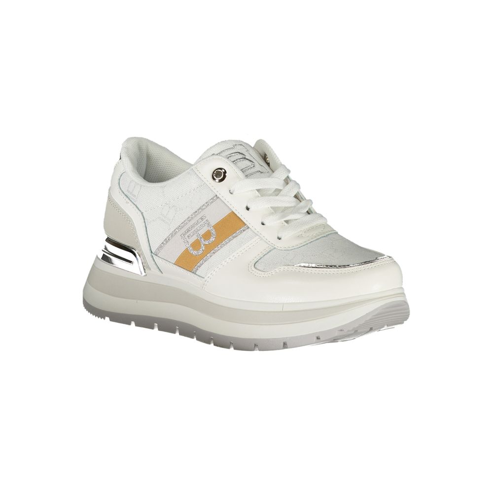 Alt Tag: Laura Biagiotti White Polyester Women Sneaker with contrasting details and logo embroidery, designed for style and comfort.