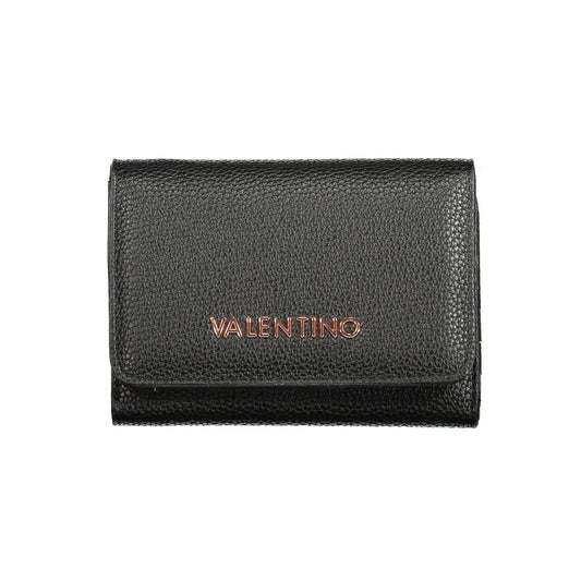 Mario Valentino Black Polyethylene Wallet with logo and multiple compartments, featuring a zip and automatic closure, made from recycled material.