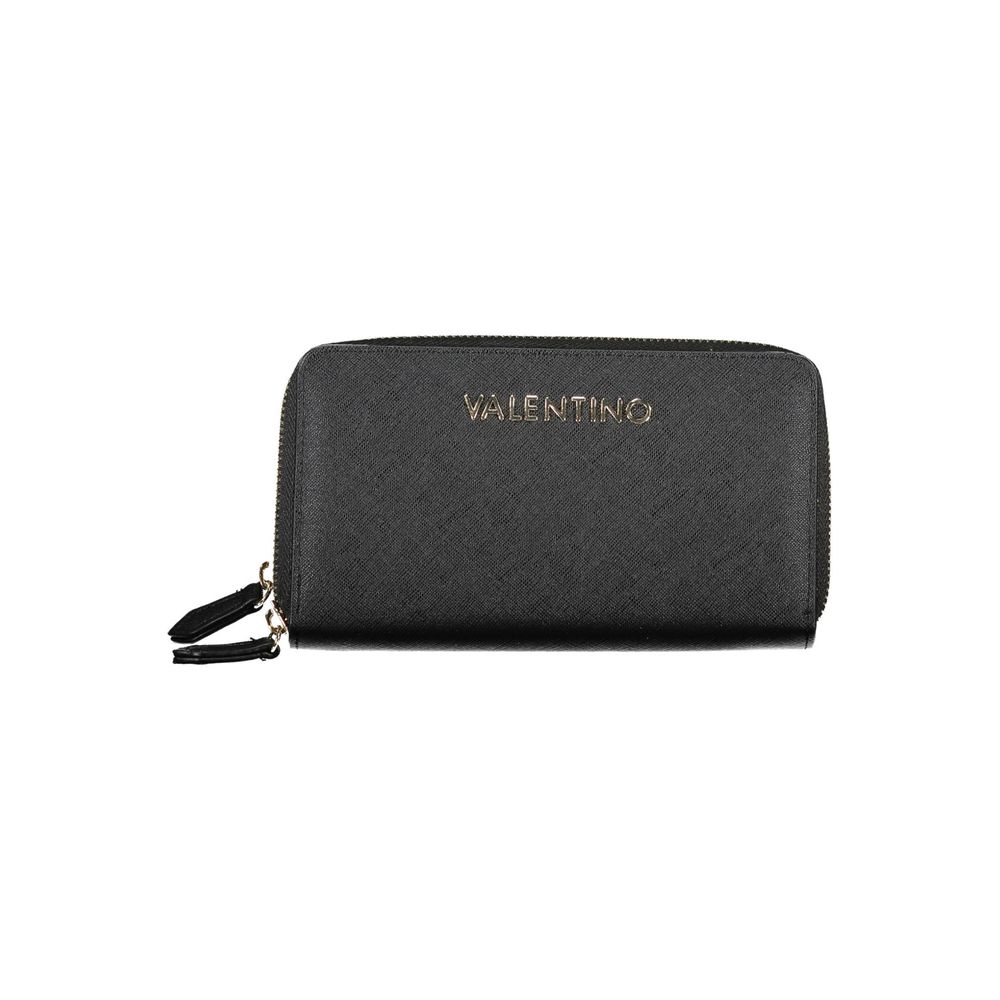 Mario Valentino Black Polyethylene Women Wallet with zip closure and sleek design.