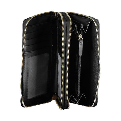 Mario Valentino Black Polyethylene Women Wallet with open compartments showing card slots and coin purse