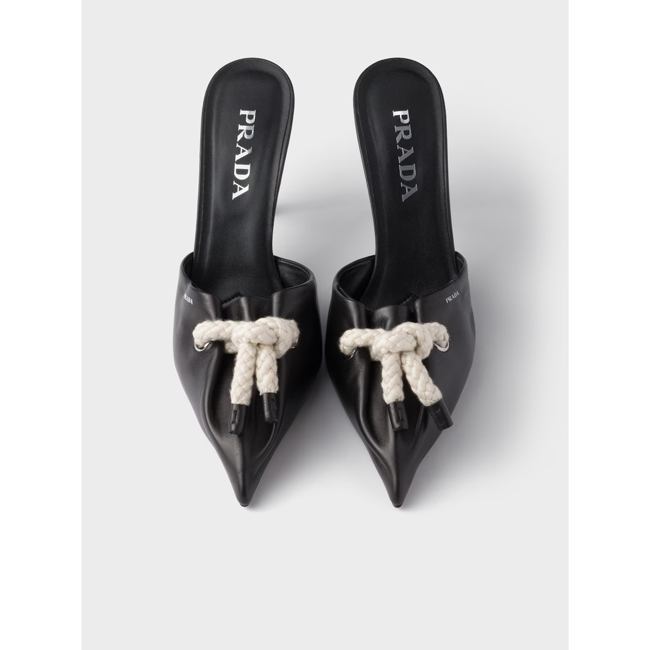 Prada Black Nappa Leather Rope Detail Sandals