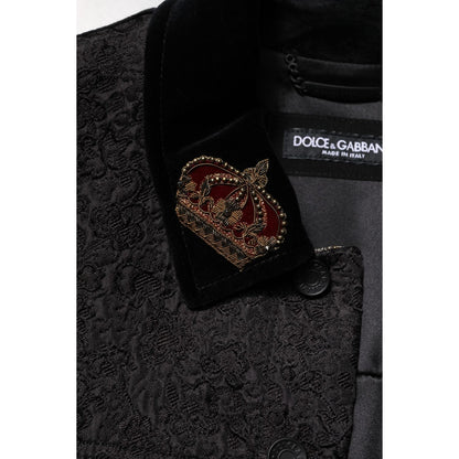 Dolce & Gabbana Black Gold Floral Jacquard Men Biker Jacket