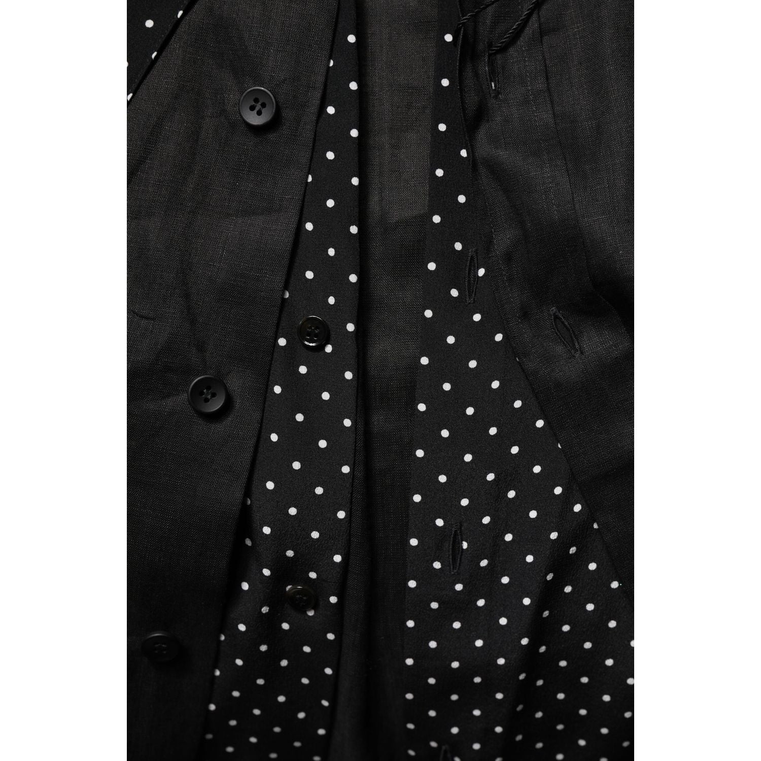 Dolce & Gabbana Black Polka Dot Linen Silk Men Casual Shirt