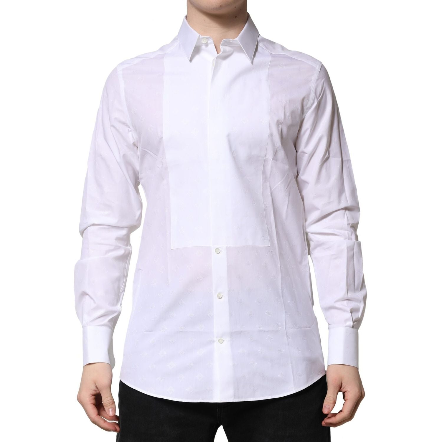 Dolce & Gabbana White Bib Cotton Poplin GOLD Men Formal Shirt