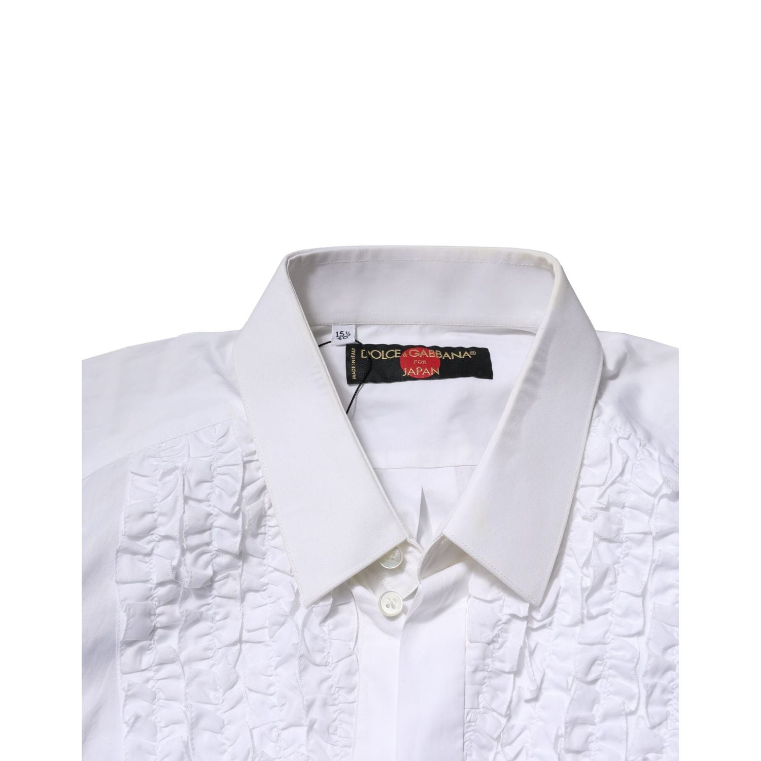 Dolce & Gabbana White Cotton Ruffled Detailing Formal Shirt