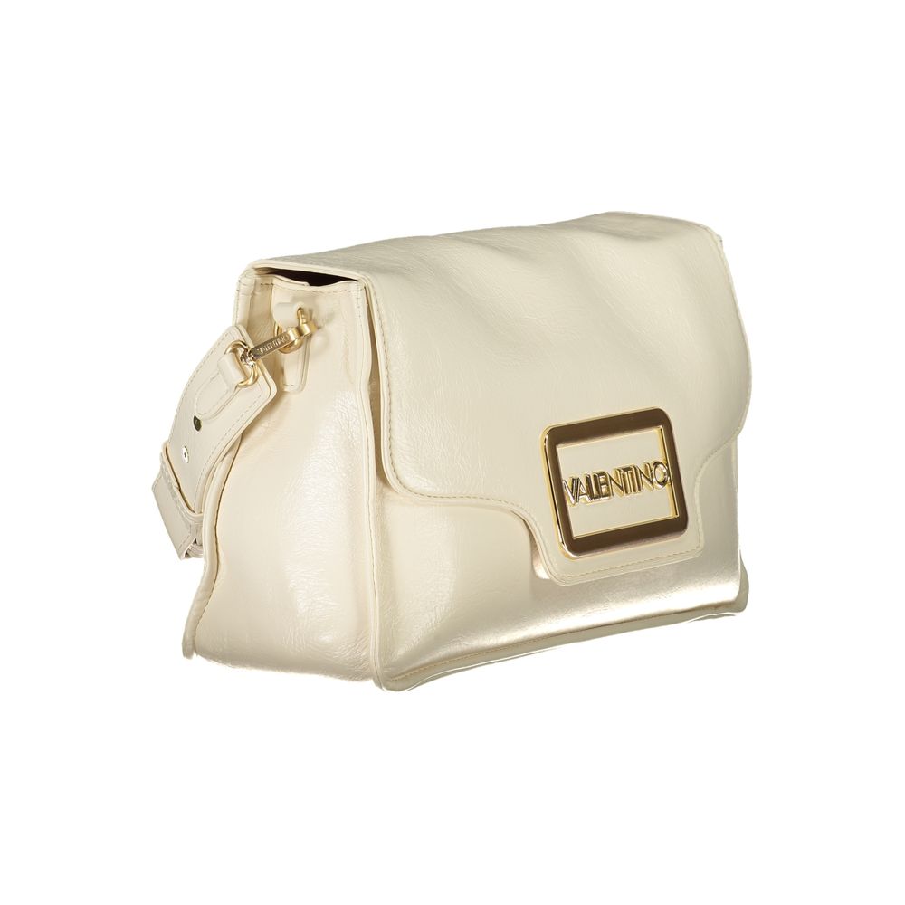 Mario Valentino Beige Polyethylene Women Handbag with gold accents, showcasing detachable handle and adjustable strap