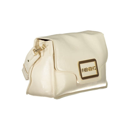 Mario Valentino Beige Polyethylene Women Handbag with gold accents, showcasing detachable handle and adjustable strap