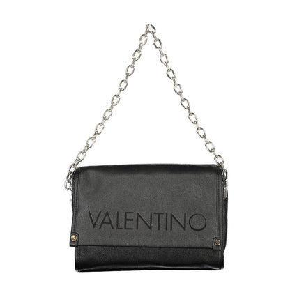 Mario Valentino Black Polyethylene Handbag with chain shoulder handle, adjustable straps, internal pockets, logo, and recycled materials.