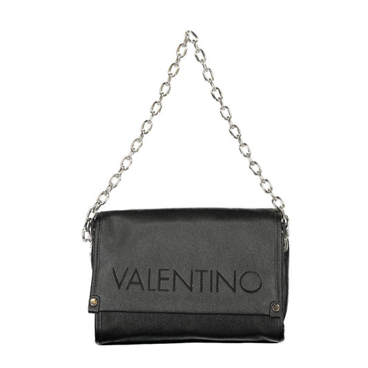 Mario Valentino Black Polyethylene Handbag with chain shoulder handle, adjustable straps, internal pockets, and logo detailing.