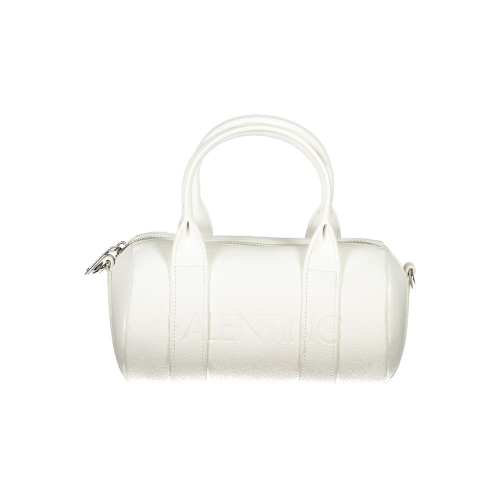 Mario Valentino White Polyethylene Handbag with handles, adjustable straps, and logo detail, featuring zip closure and internal pockets.