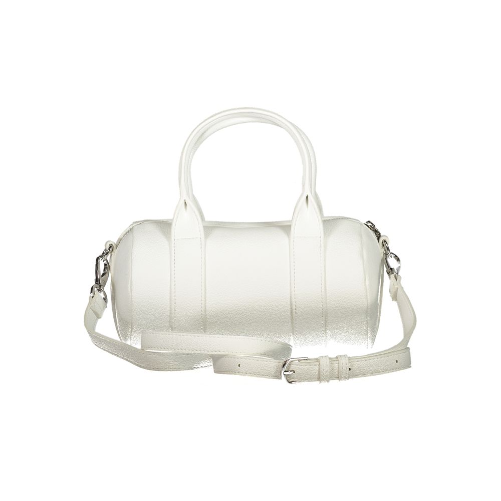 Mario Valentino White Polyethylene Handbag with adjustable straps, two handles, zip closure, and internal pockets.