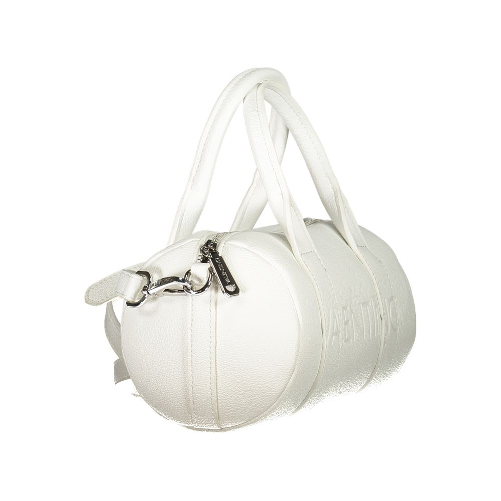 Mario Valentino White Polyethylene Handbag with two handles, adjustable straps, internal pockets, zip closure, and logo on display