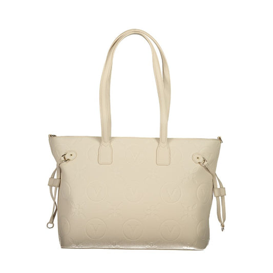 Mario Valentino Beige Polyethylene Handbag with dual handles, adjustable straps, internal pockets, and zip closure, featuring logo and recycled materials.