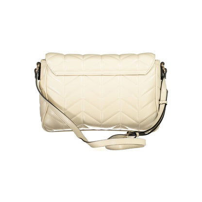 Mario Valentino Beige Polyethylene Handbag with adjustable strap, two internal pockets, contrasting details, and zip closure.