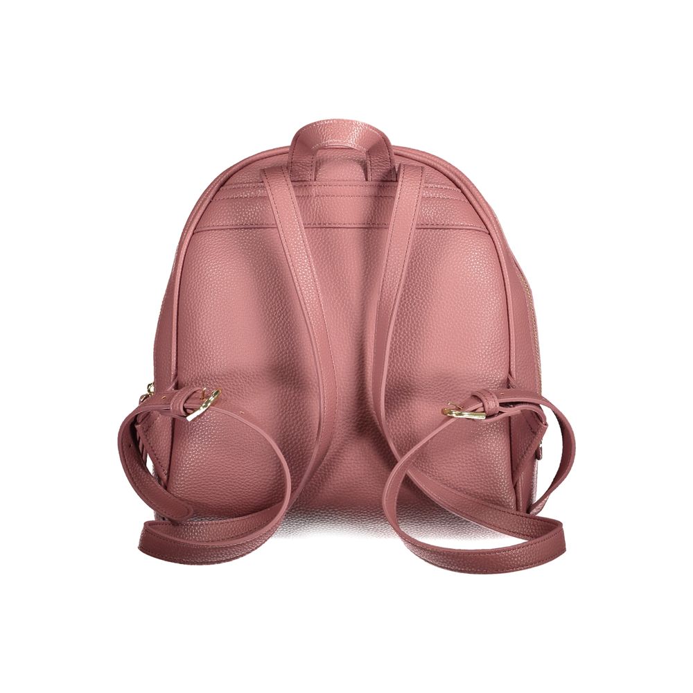 Mario Valentino Pink Polyethylene Backpack with adjustable straps, external pocket, and zip closure, view from the back.