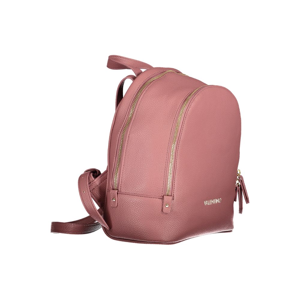 Mario Valentino Pink Polyethylene Backpack with adjustable straps, external pocket, and zip closure, showcasing logo.