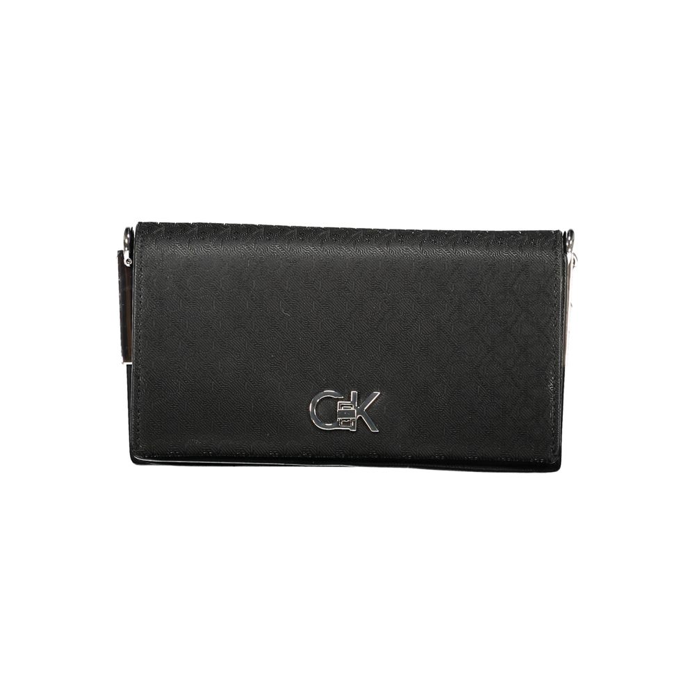 Calvin Klein Black Polyester Women Handbag with logo, chic accessory with spacious compartments and elegant twist closure.