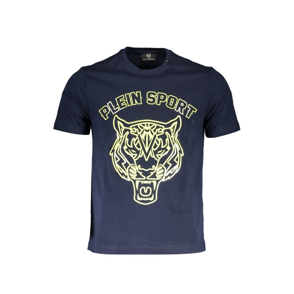 Plein Sport Blue Cotton Men T-Shirt with bold tiger print and logo