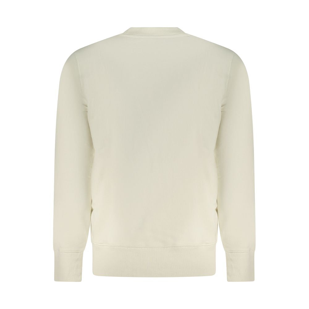 Back view of Calvin Klein Beige Cotton Men Sweater, showcasing premium brushed fabric for comfort and style.