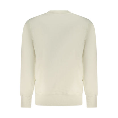 Back view of Calvin Klein Beige Cotton Men Sweater, showcasing premium brushed fabric for comfort and style.