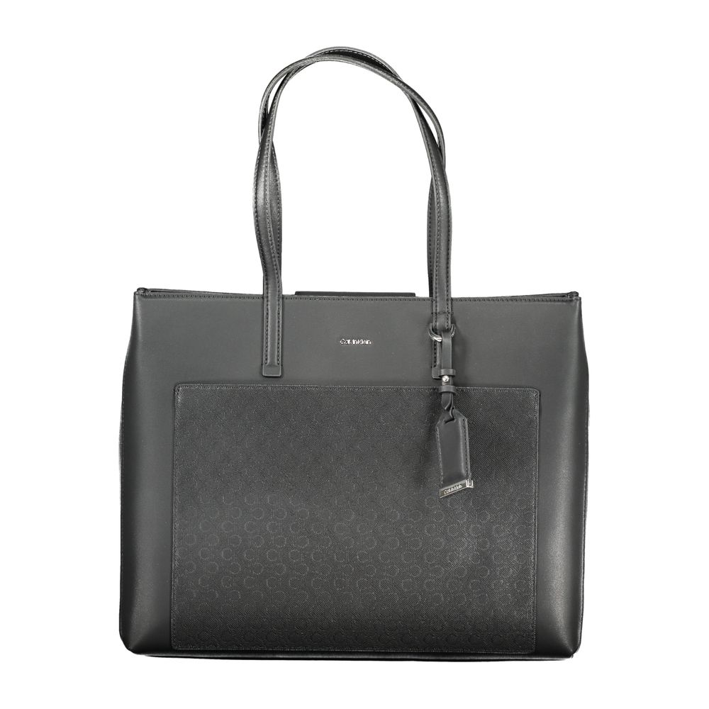 Calvin Klein Black Polyester Women Handbag with dual shoulder straps and logo embellishment