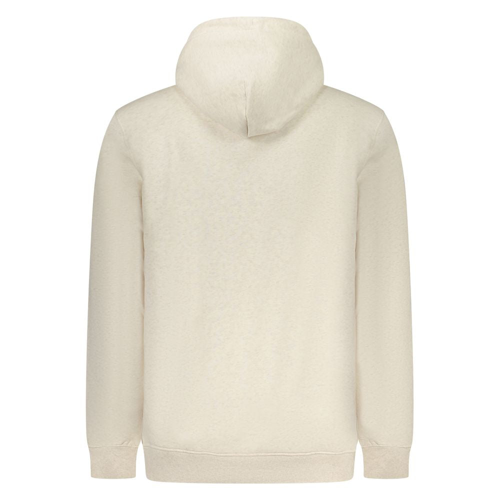 Back view of Tommy Hilfiger Beige Cotton Men Sweater with hood, showcasing sleek design and texture, crafted from sustainable materials.