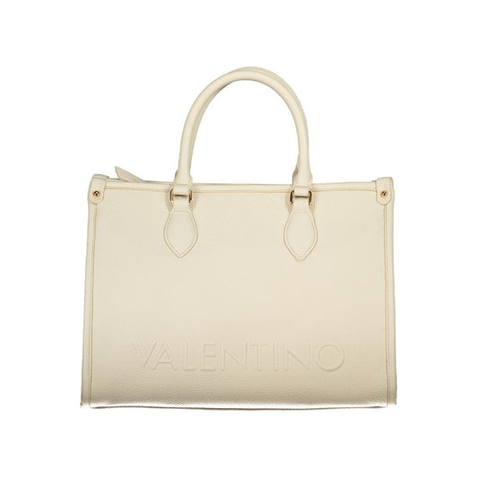 Mario Valentino Beige Polyethylene Handbag with two handles, durable zip closure and logo, featuring practical internal compartments.