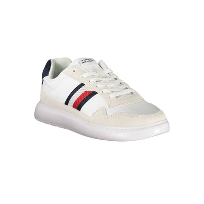 Tommy Hilfiger White Leather Men Sneaker with embroidered logo and contrasting details for stylish comfort