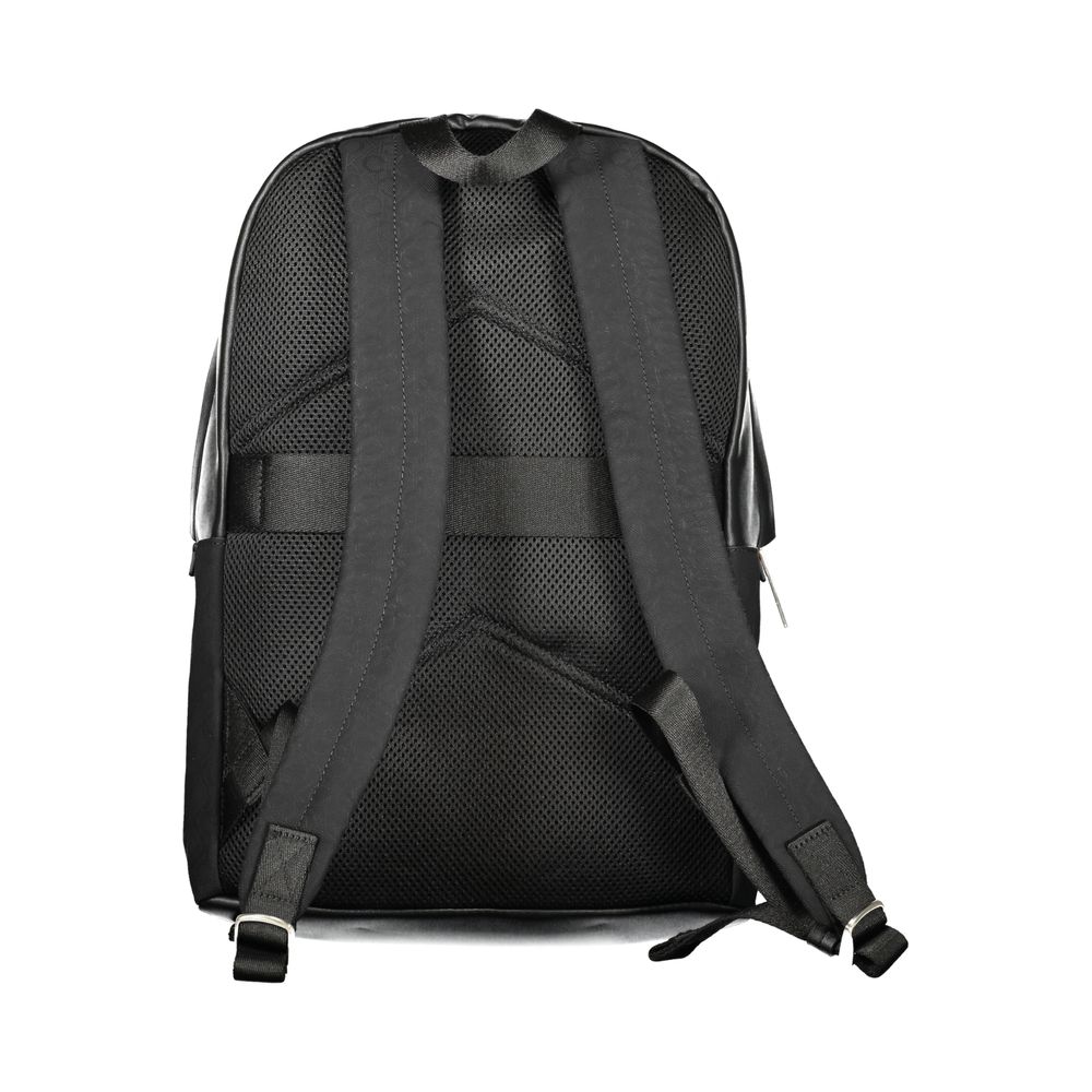 Back view of Calvin Klein Black Polyester Men Backpack with adjustable straps and padded design.