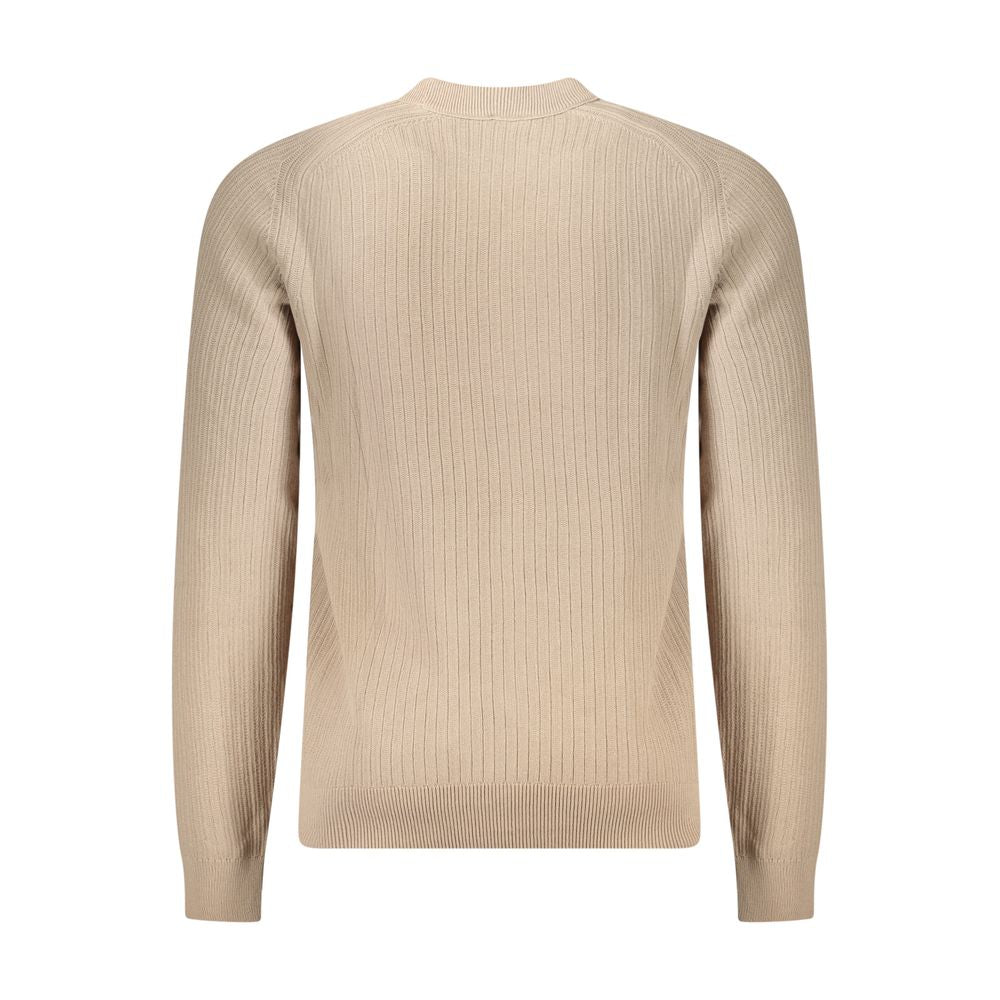 Hugo Boss Beige Cotton Men Sweater - long-sleeved, crew neck design with subtle logo, exudes refined sophistication and luxury.