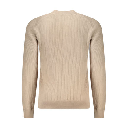 Hugo Boss Beige Cotton Men Sweater - long-sleeved, crew neck design with subtle logo, exudes refined sophistication and luxury.