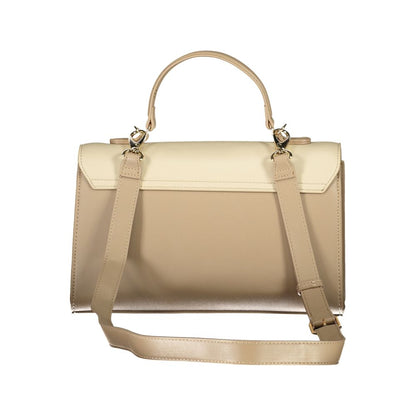 Mario Valentino Beige Polyethylene Women Handbag with strap and handle, elegant design with dual compartments and central pocket.