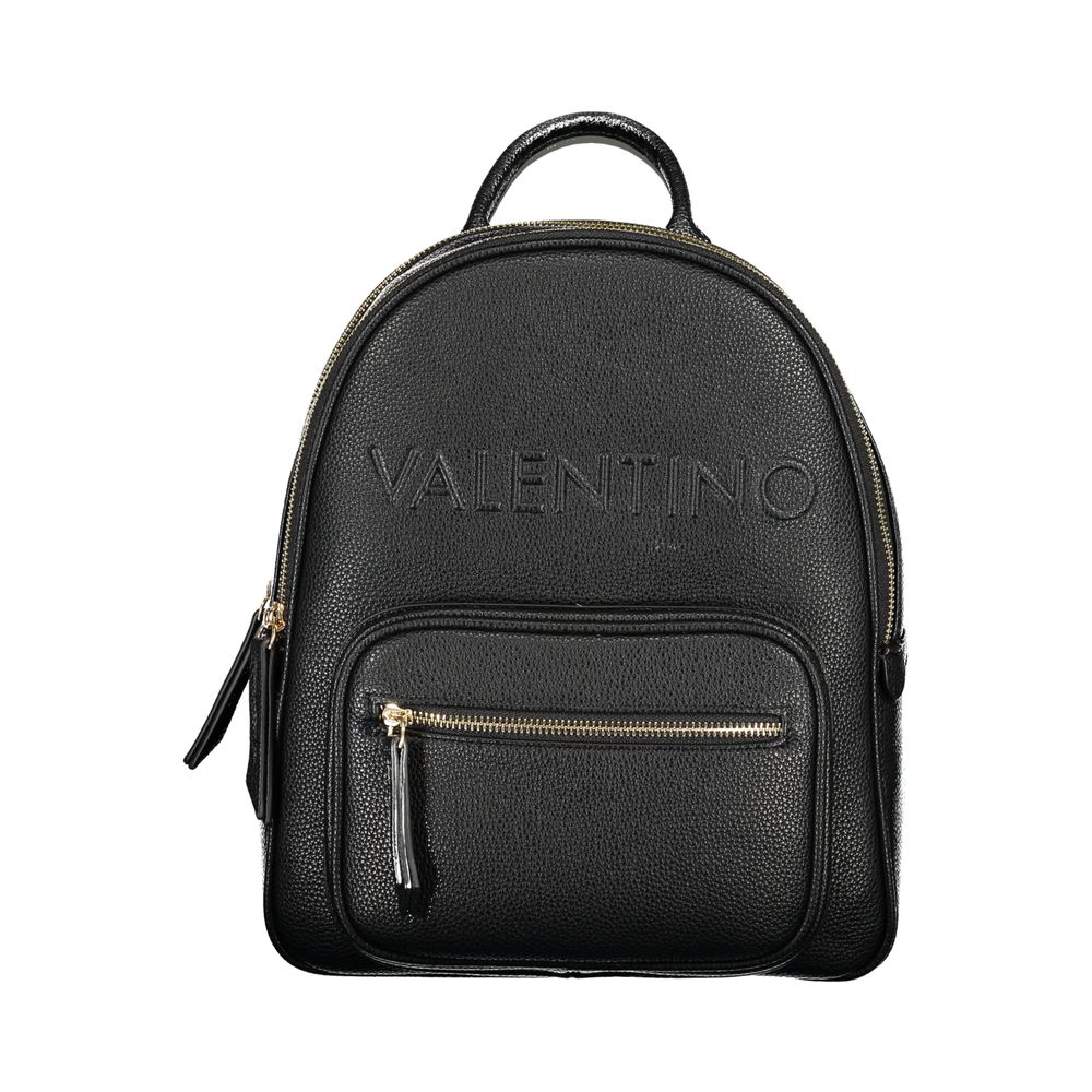 Mario Valentino Black Polyethylene Backpack with logo, adjustable straps, external pocket, and zip closure.
