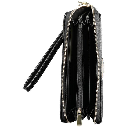 Guess Jeans Black Polyethylene Women Wallet showcasing multiple compartments and sleek zip closure for stylish organization.