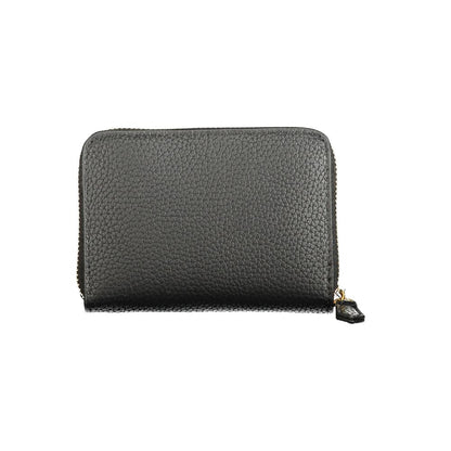 Mario Valentino Black Polyethylene Wallet with 6 compartments, coin purse, card spaces, and zip closure