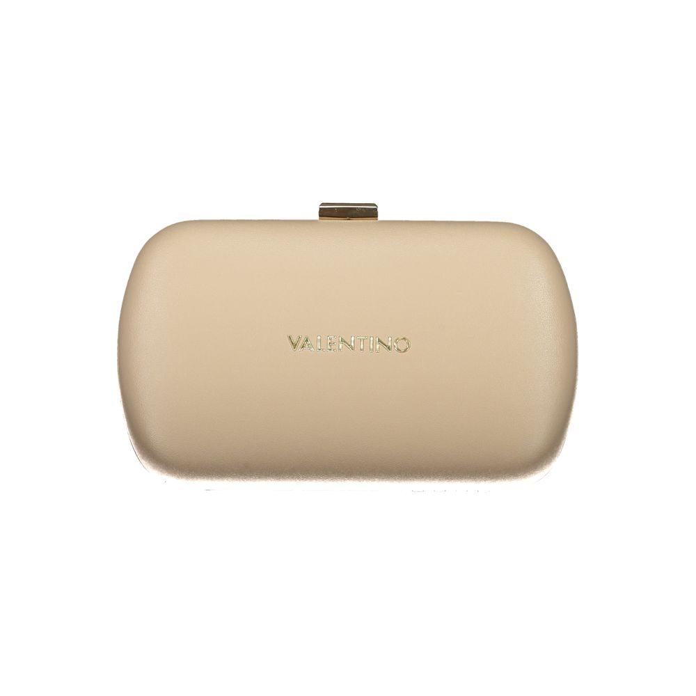 Mario Valentino Beige Polyethylene Women Handbag with gold logo and snap closure, showcasing elegant design and craftsmanship.